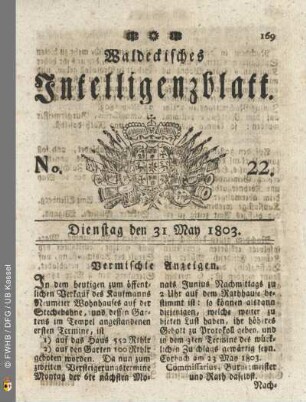 No. 22. Dienstag den 31 May 1803