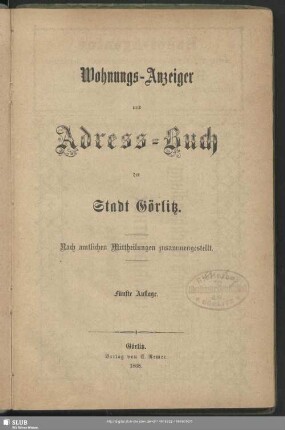 5.1868: Adreßbuch der Stadt Görlitz