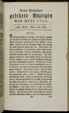 38stes Stück. Den 11ten May.
