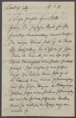 Brief von Auguste Beer an Georg Kolbe