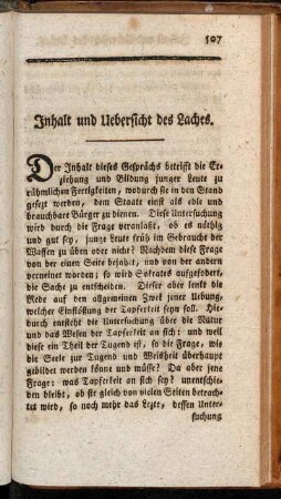 Inhalt und Uebersicht des Laches.