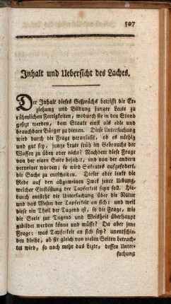 Inhalt und Uebersicht des Laches.