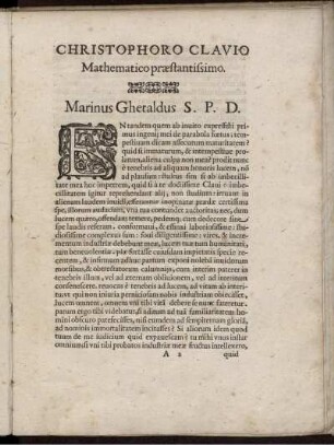 Christophoro Clavio. Mathematico praestantissimo.Marinus Ghetaldus S.P.D.