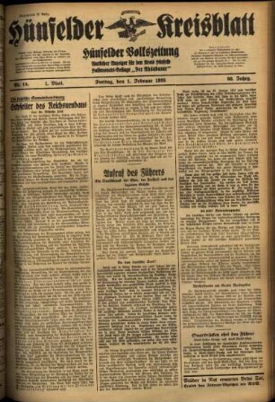 Erste Ausgabe vom Freitag, den 01. Februar 1935.