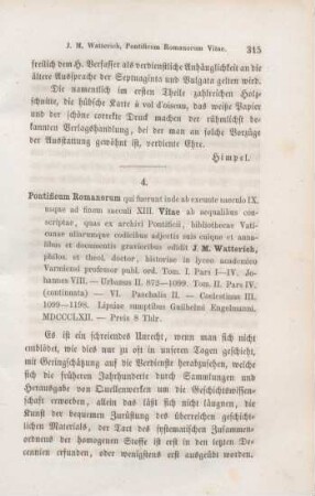315-324 [Rezension] Pontificum Romanorum qui fuerunt inde ab exeunte saeculo IX usque ad finem saeculi XIII vitae