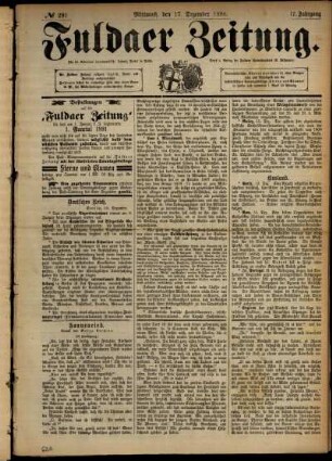Erste Ausgabe vom Mittwoch, den 17. Dezember 1890.