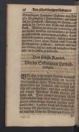Das sechste Kapitel. Von der Sekretarien Verwahrungen.