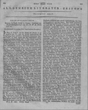 Henke, H. W. E.: Lehrbuch der Strafrechtswissenschaft. Zürich: Orell & Füßli 1815 (Fortsetzung der im vorigen Stück abgebrochenen Recension)