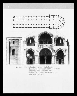 Gesamtgrundriß und Querschnitt durch die Westvorhalle der ehemaligen Abteikirche Sainte-Madeleine