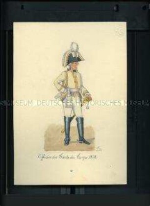 Uniformdarstellung, Offizier der garde du Corps, Sachsen, 1802.