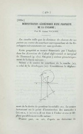 Démonstration géométrique d'une propriété de la cycloide.
