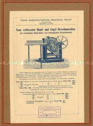Neue verbesserte Hand- und Göpel-Dreschmaschine