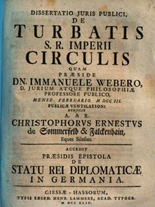 Dissertatio Juris Publici, De Turbatis S.R. Imperii Circulis