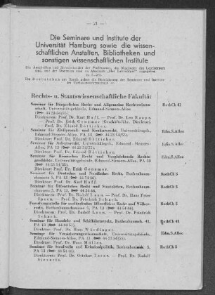 Die Seminare und Institute der Universität Hamburg sowie die wissenschaftlichen Anstalten, Bibliotheken und sonstigen wissenschaftlichen Institute