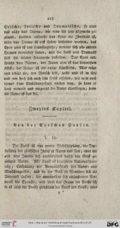 Zwentes Kapitel. Von der Epischen Poesie