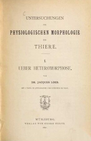 Untersuchungen zur physiologischen Morphologie der Thiere, 1. Ueber Heteromorphose