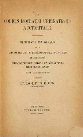 De codicis Isocratei urbinatis (Gamma) auctoritate