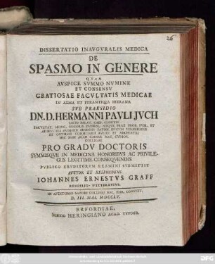 Dissertatio Inavgvralis Medica De Spasmo In Genere