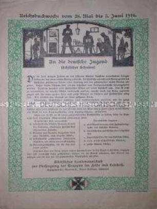 An die deutsche Jugend sächsischer Schulen - Flugblatt zur Reichsbuchwoche vom 28. Mai bis 3. Juni 1916