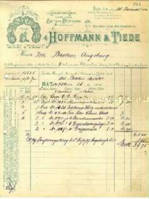 Rechnung der Firma Hoffmann & Tiede über den Verkauf von Schokolade - Sachkonvolut