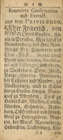 Renovirte Confirmation und Extract aus dem Privilegio