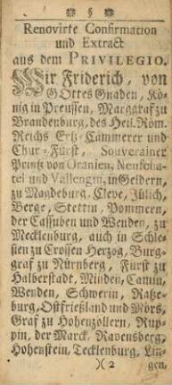 Renovirte Confirmation und Extract aus dem Privilegio