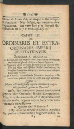 Caput. II. De Ordinariis Et Extraordinariis Imperii Deputationibus
