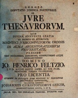 Disp. iur. inaug. de iure thesaurorum