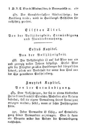 Eilfter Titel. Von der Volljährigkeit, Entmündigung und Mundtodtmachung.