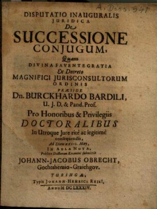 Disputatio Inauguralis Juridica De Successione Conjugum