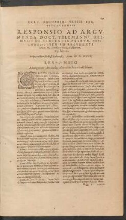Responsio Ad Argumenta Doct. Tilemanni Heshusii De Sententia Patrum, Peri Deipnu: Item Ad Argumenta Doct. Martini Kemnicii, & aliorum ...