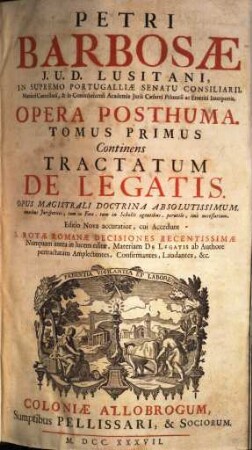 Opera posthuma, 1. Tractatus De Legatis