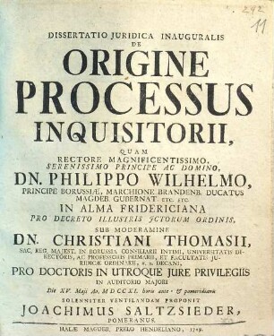 Dissertatio Juridica Inauguralis De Origine Processus Inquisitorii
