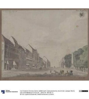 Berlin, Spittelmarkt. Gertraudenkirche. Ansicht der Leipziger Straße vom Dönhoffplatz zur Kirche mit ihrem barocken Turm