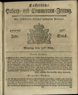 13tes Stueck, Montag den 31ten Maerz 1777
