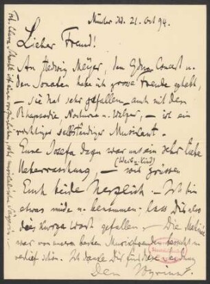 Briefkarte an Franz Wüllner : 21.10.1894