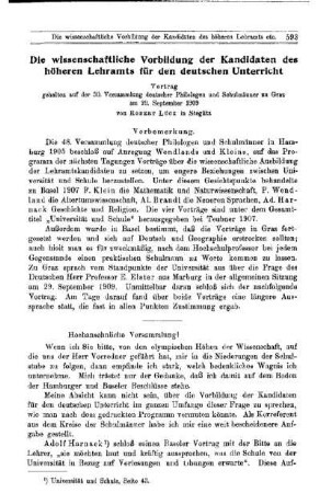 Die wissenschaftliche Vorbildung der Kandidaten des höheren Lehramts für den deutschen Unterricht