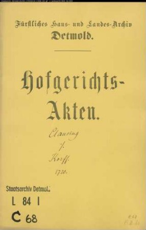 Clausing, Prokurator gegen Hermann Korff zu Hohenhausen - Advokaturgebühr