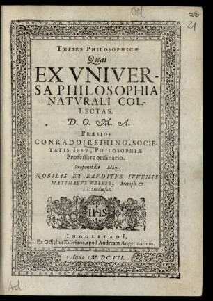 Theses philosophicae quas ex universa philosophia naturalis collectas