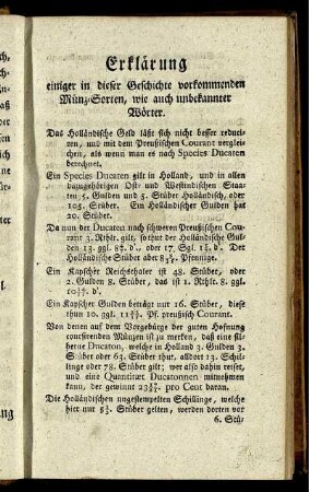 Erklärung einiger in dieser Geschichte vorkommenden Münz-Sorten, wie auch unbekannter Wörter.