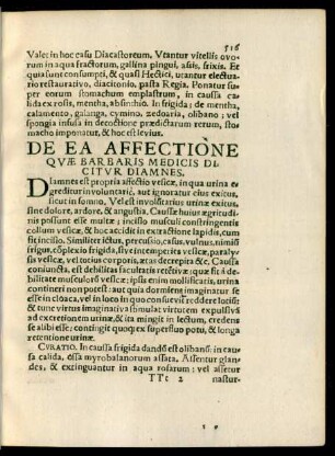 De Ea Affectione Quae Barbaris Medicis Dicitur Diamnes.