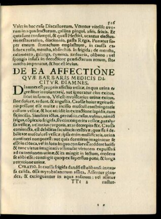 De Ea Affectione Quae Barbaris Medicis Dicitur Diamnes.