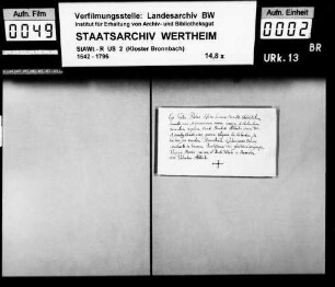 Fr. Paul (Paulus) Klein, Laie zu Bronnbach, verspricht Satzung und Regeln des hl. Benediktus Treue und Gehorsam.