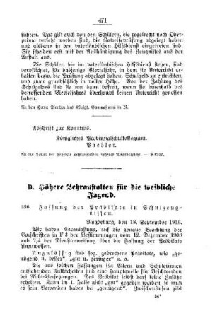 Fassung der Prädikate in Schulzeugnissen : [D. Höhere Lehranstalten für die weibliche Jugend]