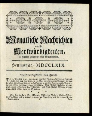 Heumonat, MDCCLXIX
