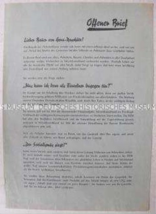 Propagandaflugblatt mit dem Wortlaut eines Offenen Briefes einer LPG-Brigade an die Bauern