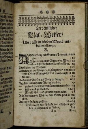 Ordentlicher Blat-Weiser/ Uber alle in diesem Werck enthaltene Dinge.
