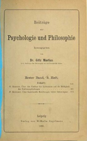 Beiträge zur Psychologie und Philosophie. 1,2. 1897