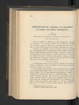Nichtelektrolytische Auflösung von Quecksilber in Wasser und andern Flüssigkeiten.