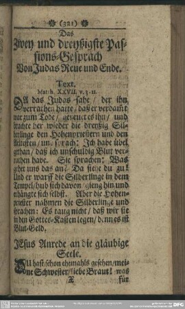 Das Zwey und dreyßigste Passions-Gespräch Von Judas Reue und Ende